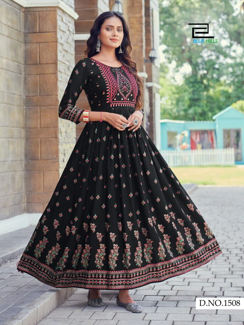 Blue Hills Bela 14Kg Heavy Rayon Print Wholesale Long Gown Catalog — Wholesale Kurtis, Blue Hills wholesale from Surat - Gallery Image 3